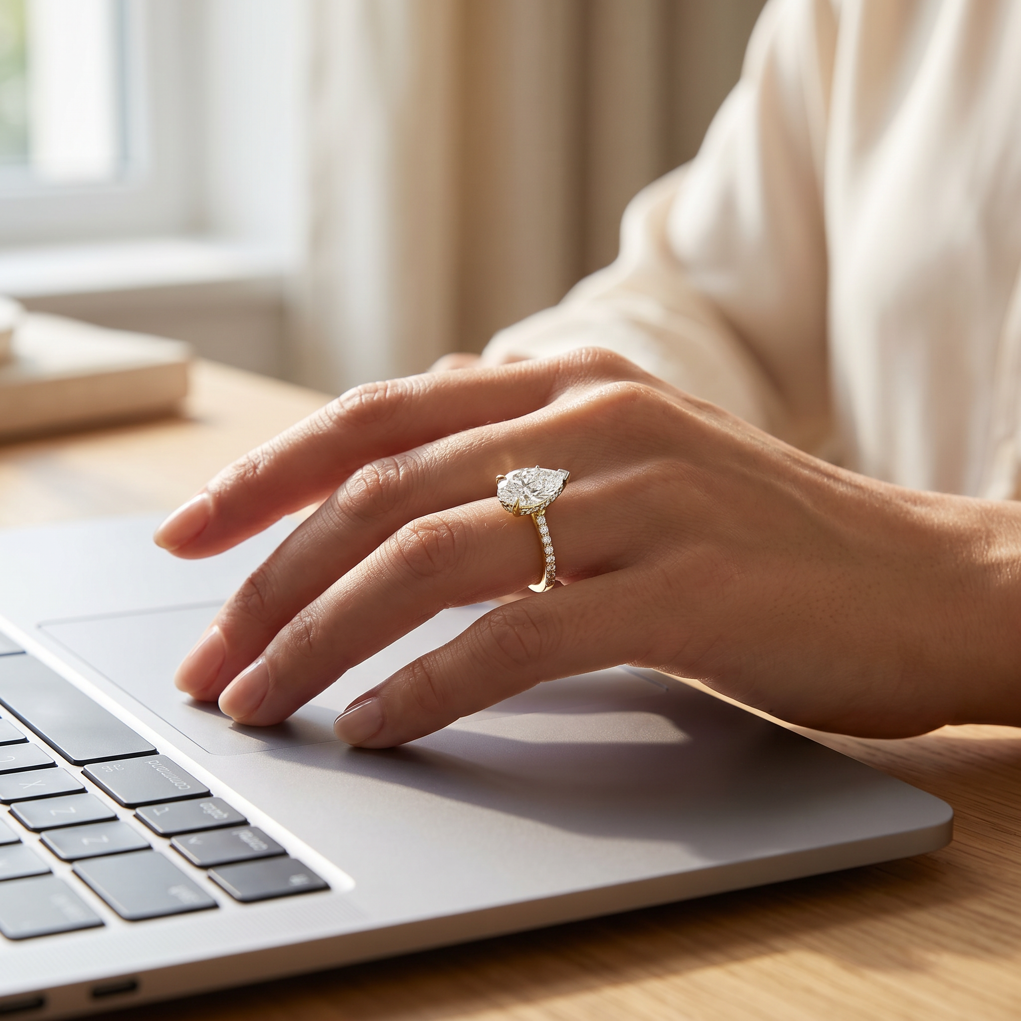 Vintage Pear Lab Diamond Engagement Ring