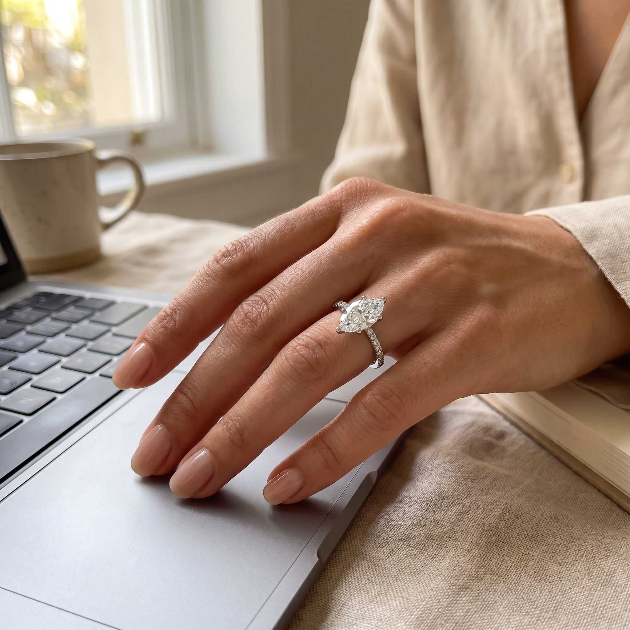 Magnificent Marquise Lab Diamond Engagement Ring