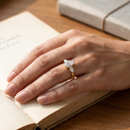 Pear Tri Solitaire Lab Grown Diamond Ring