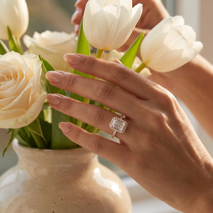 Pave Lab Grown Diamond Halo Engagement Ring
