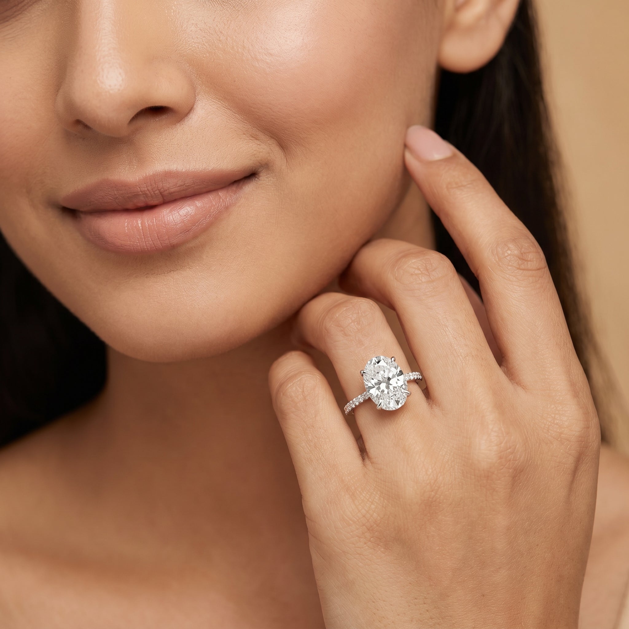 Hidden Halo Oval Lab Grown Diamond Solitaire Ring