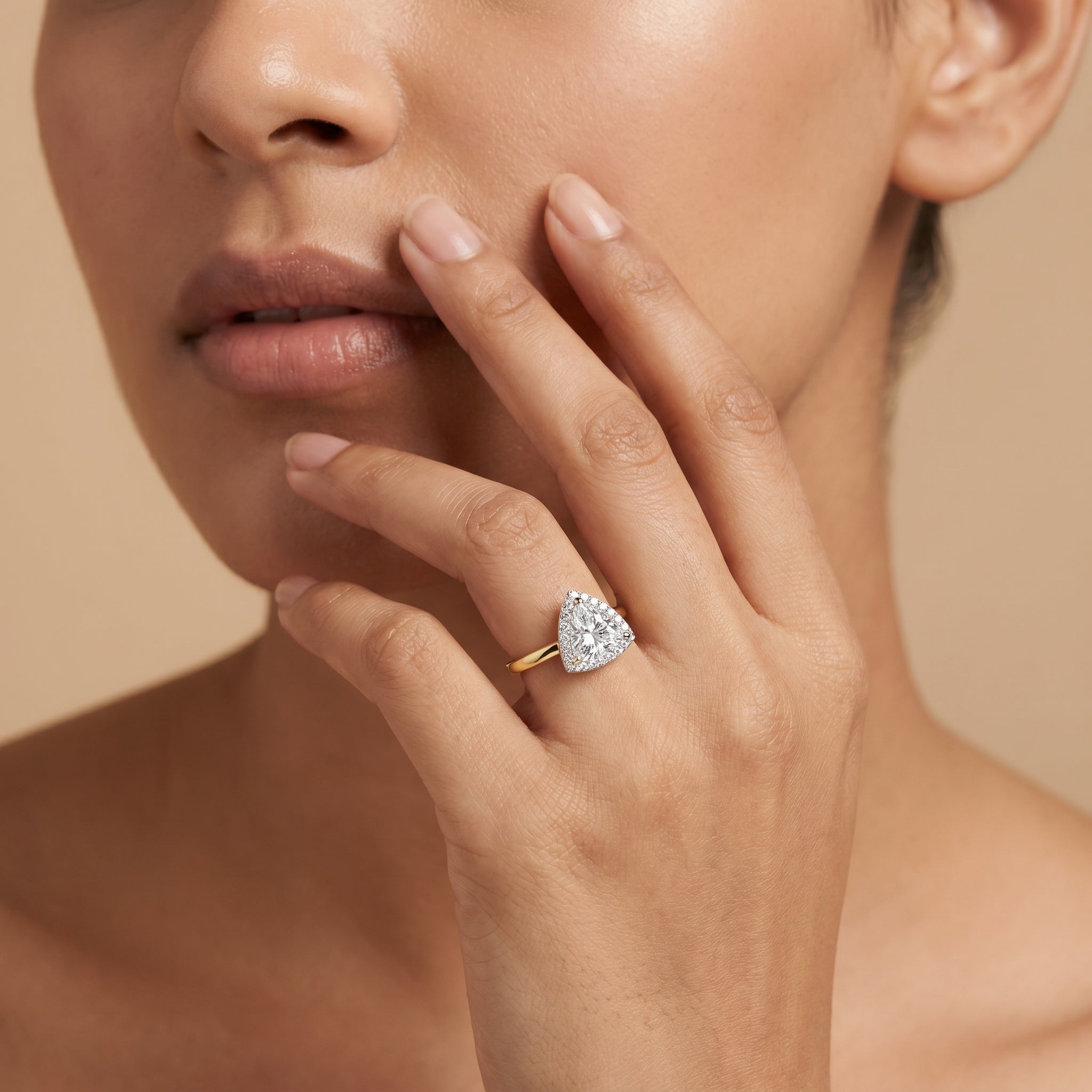 Trio Halo Lab Diamond Engagement Ring