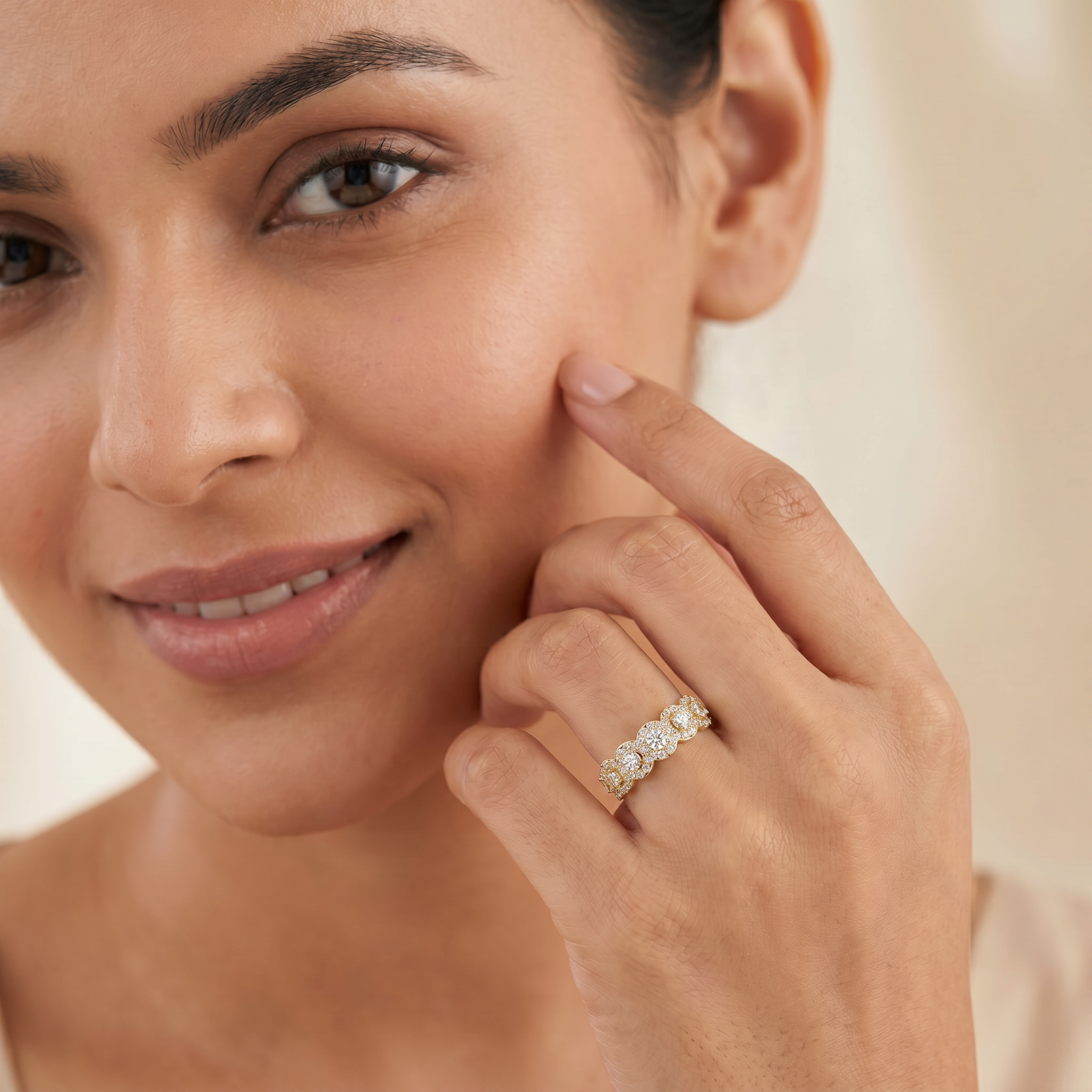 Five Stone Lab Grown Diamond Solitaire Halo Ring