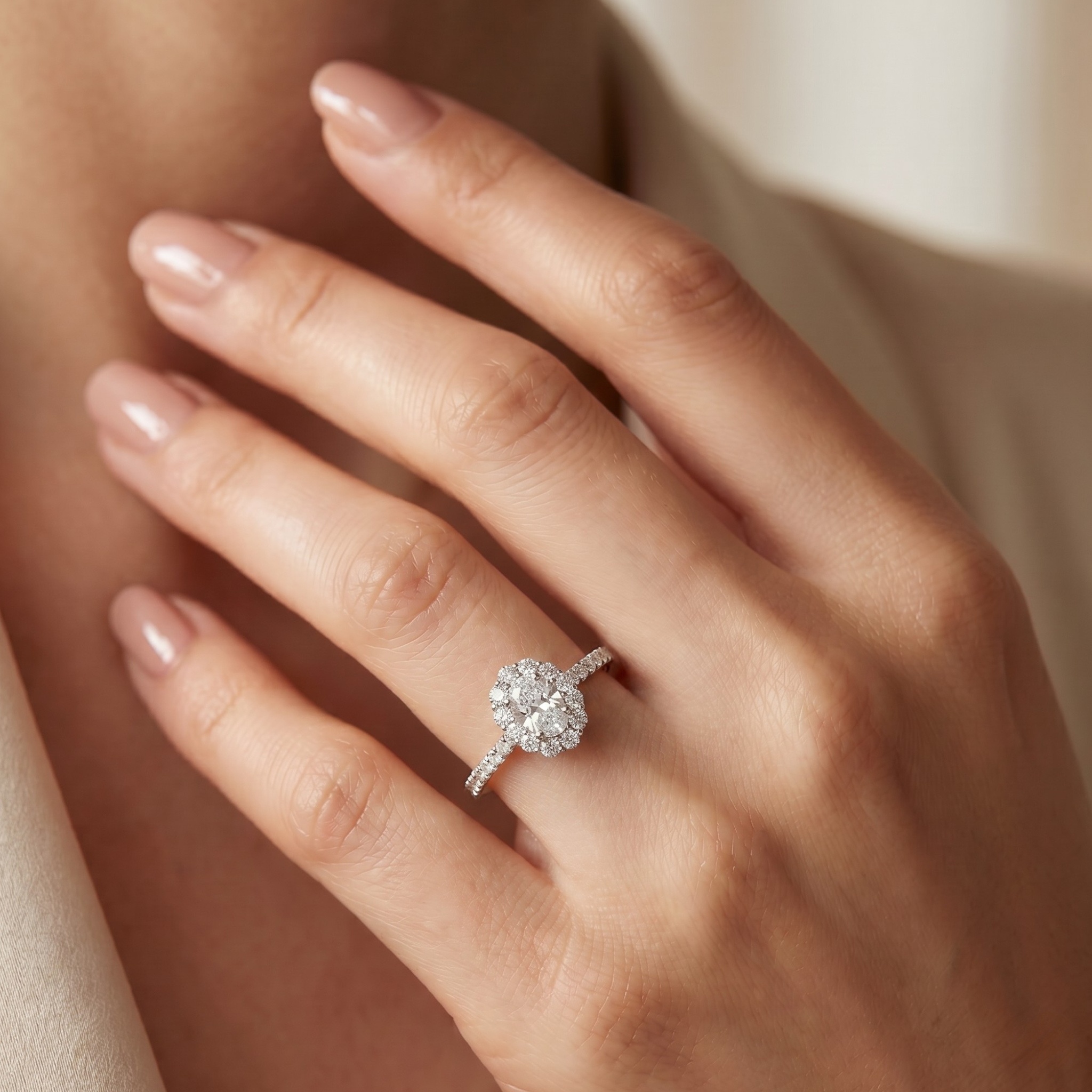 Floral Halo Lab Diamond Engagement Ring