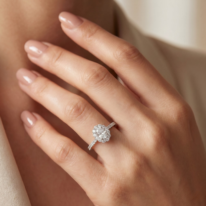 Floral Halo Lab Diamond Engagement Ring