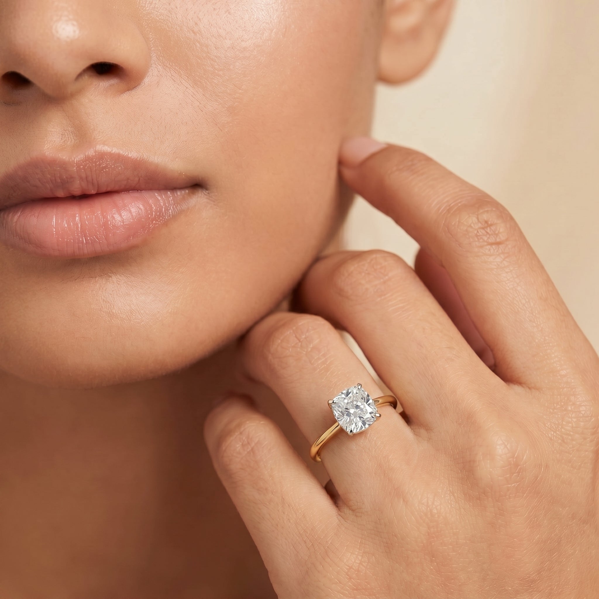 Lab Grown Diamond Solitaire Cushion Cut Engagement Ring