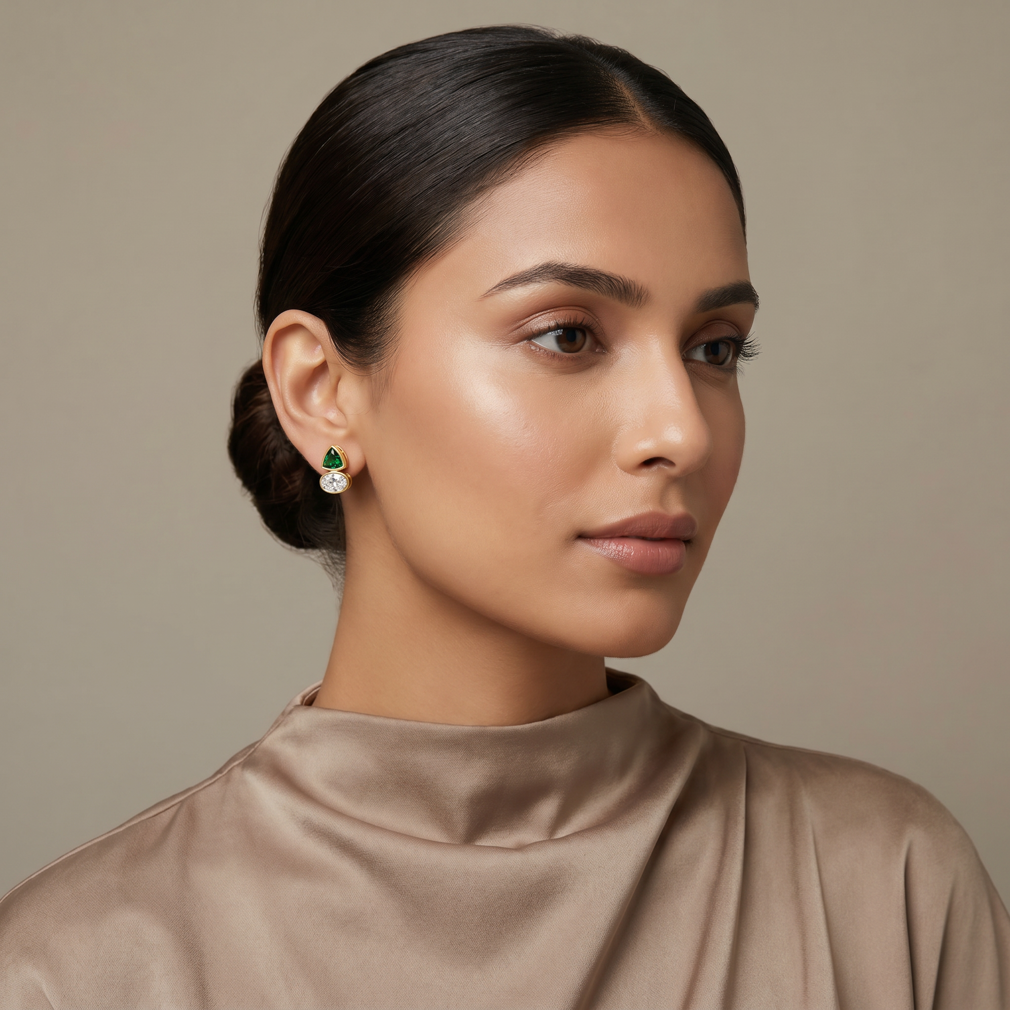 Emerald Geometric Lab Grown Diamond Earrings
