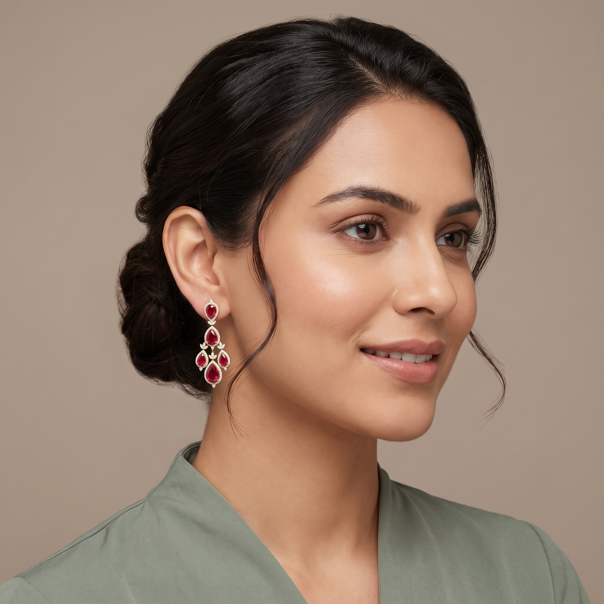 Ruby Pear Lab Diamond Dangle Earrings