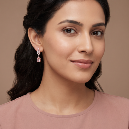 Pink Sapphire Lab Diamond Drop Earrings