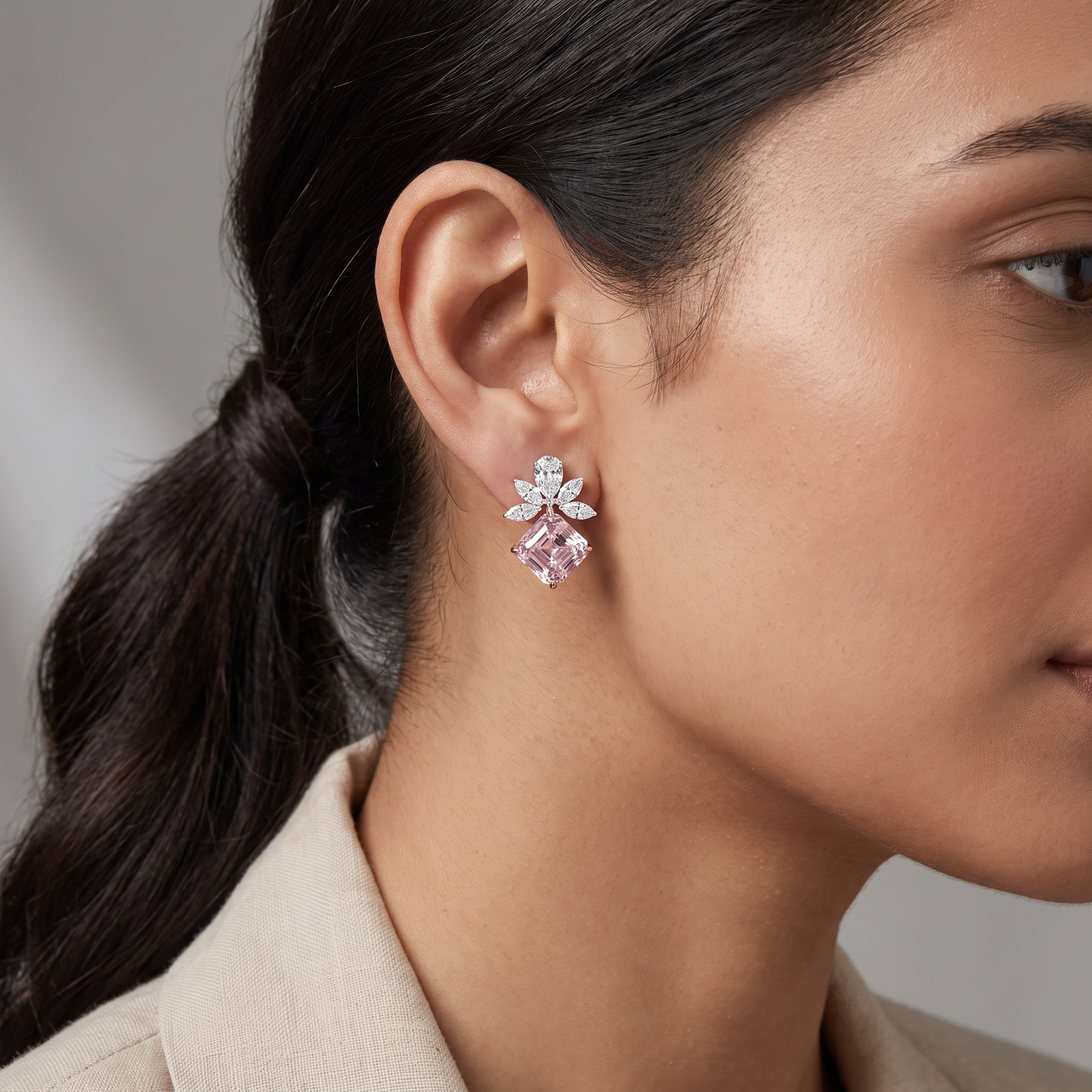 Floral Pink Lab Grown Diamond Earrings
