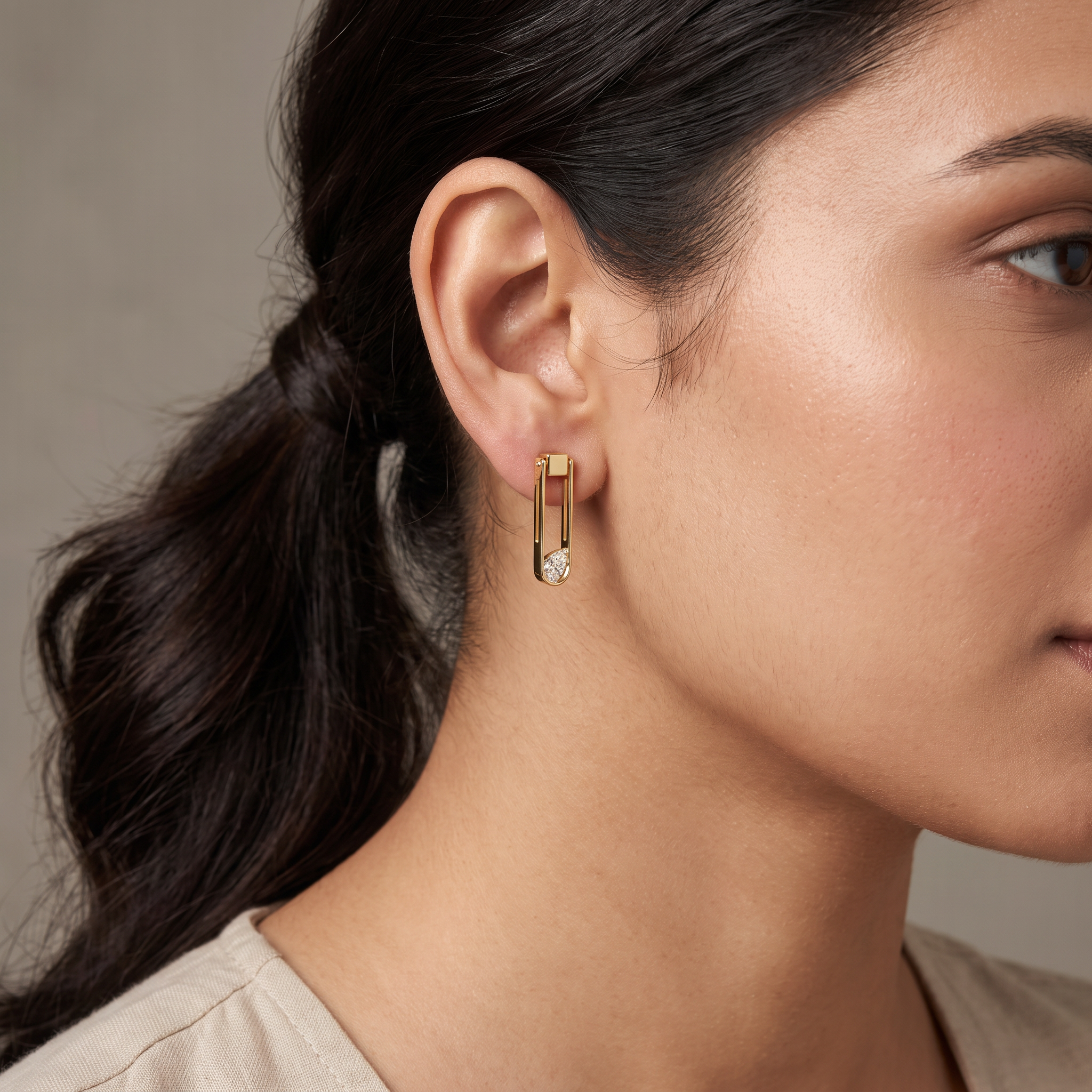Pear Emerald Paper Clip Lab Grown Diamond Earrings