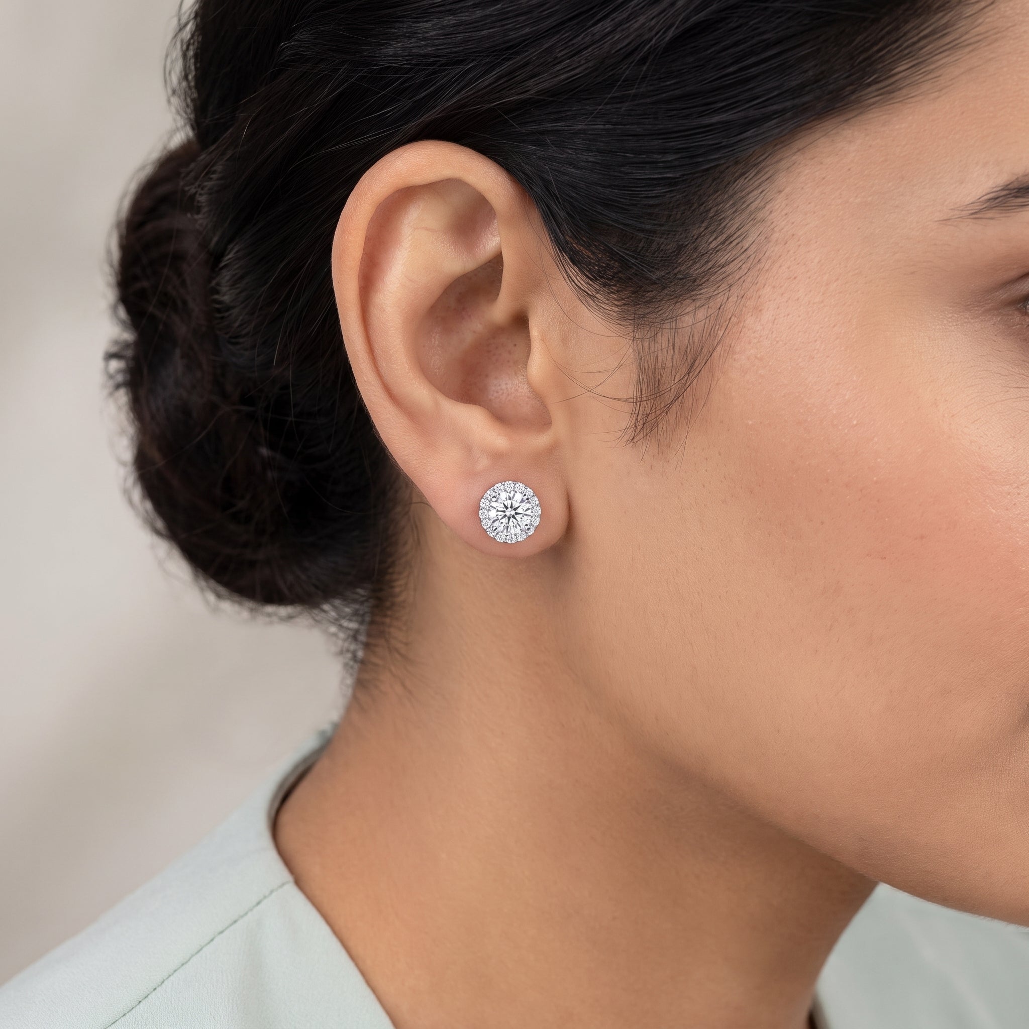 1 CT Halo Lab Grown Diamond Solitaire Earrings