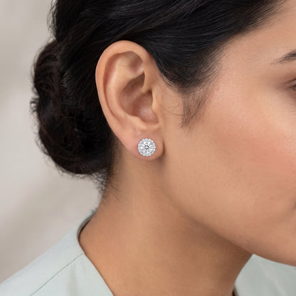 1 CT Halo Lab Grown Diamond Solitaire Earrings