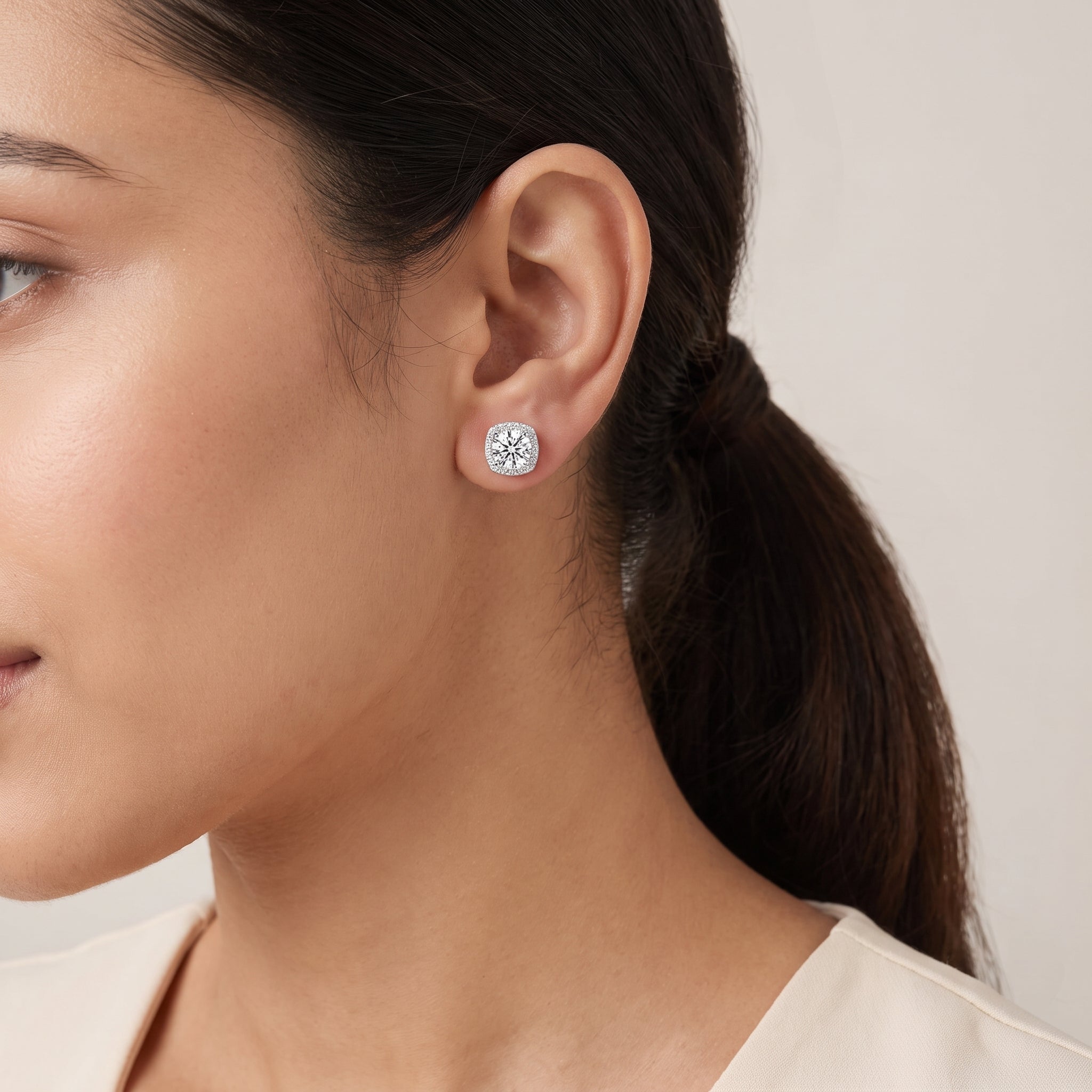 1 CT Halo Cushion Cut Lab Grown Diamond Studs