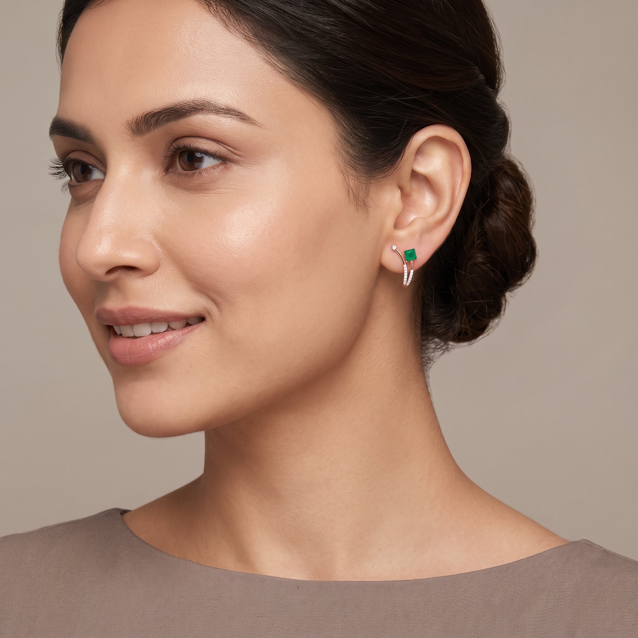 Emerald Delight Lab Grown Diamond Earrings