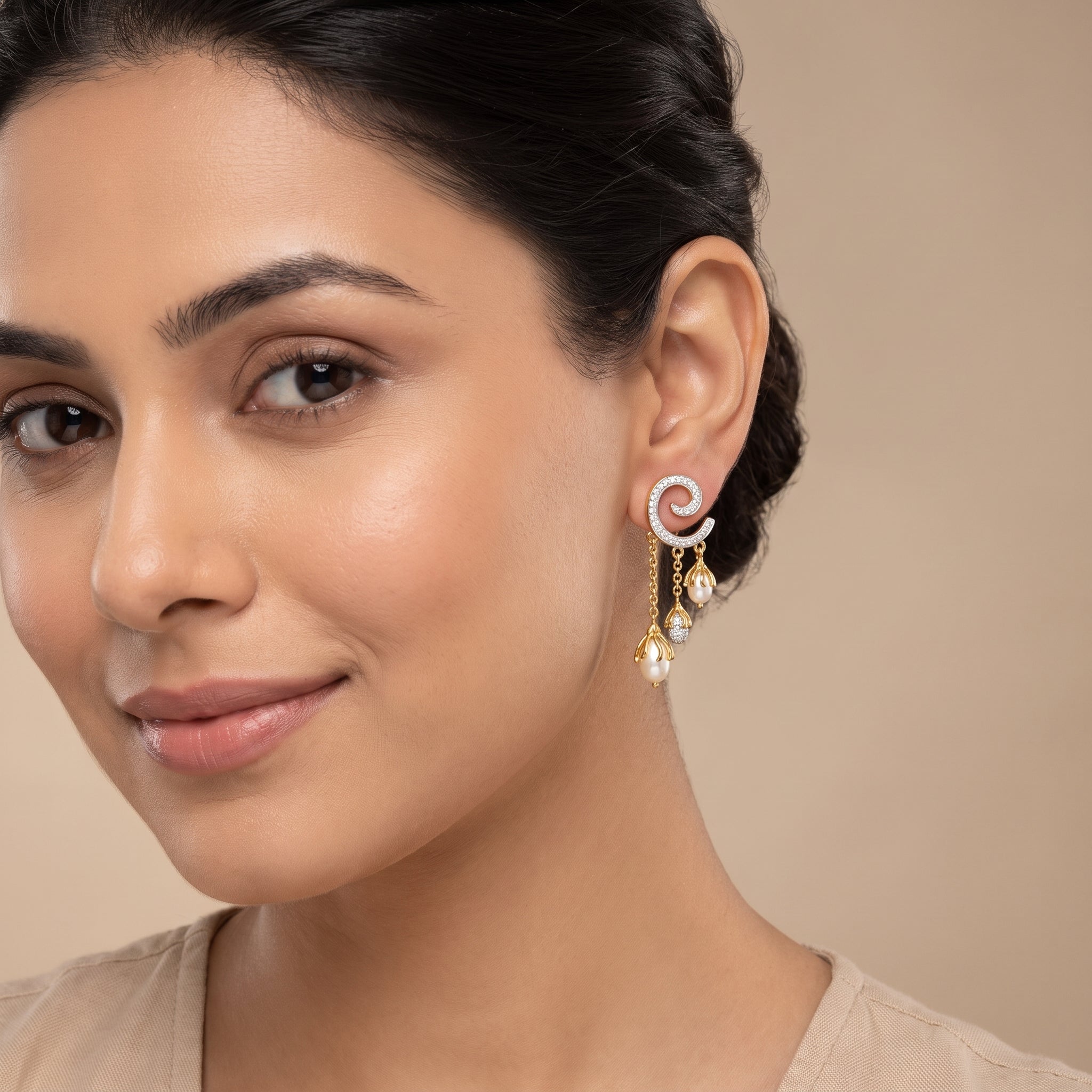 Pearl Drop Lab Grown Diamond Earrings