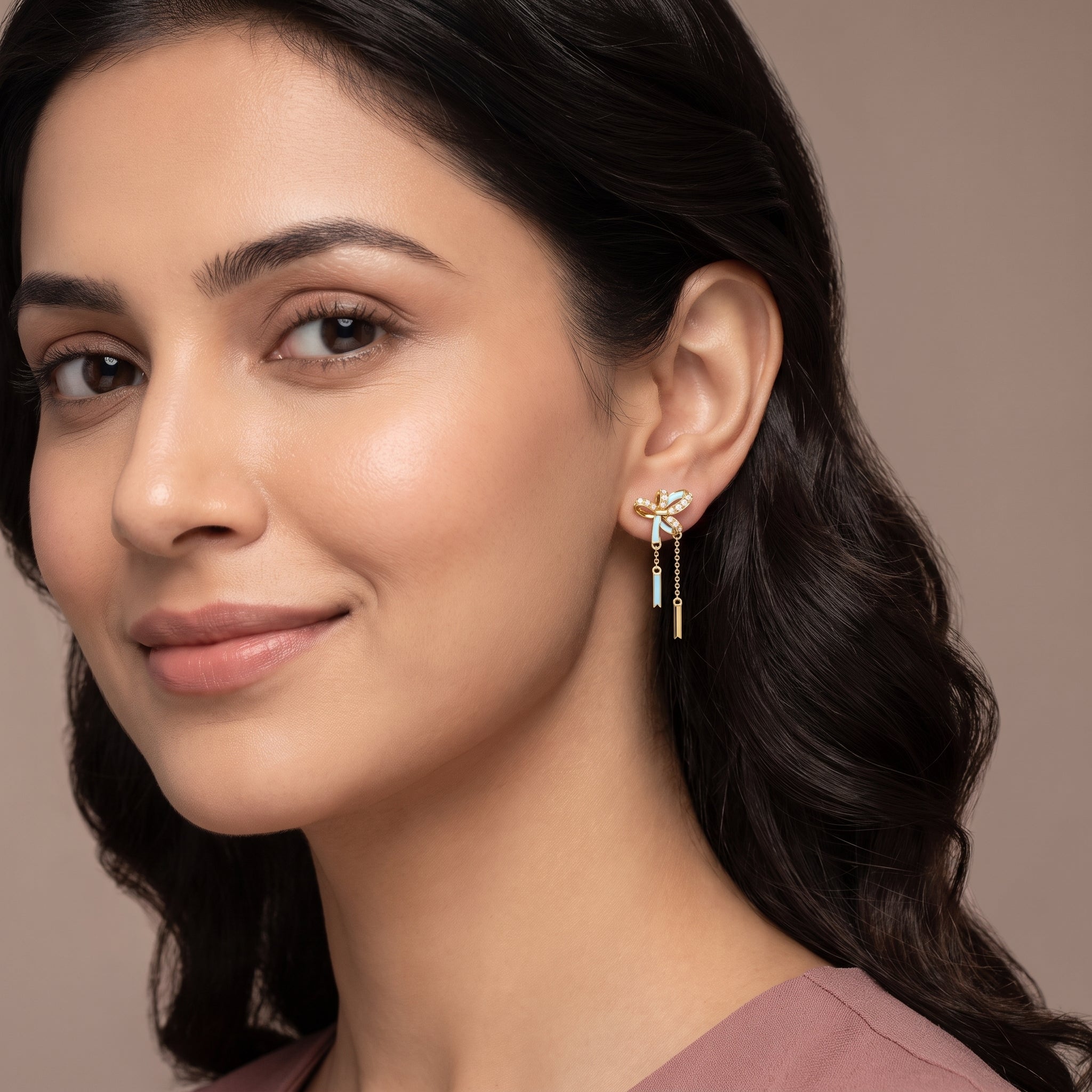 Charming Bow Tassel Lab Grown Diamond Earrings