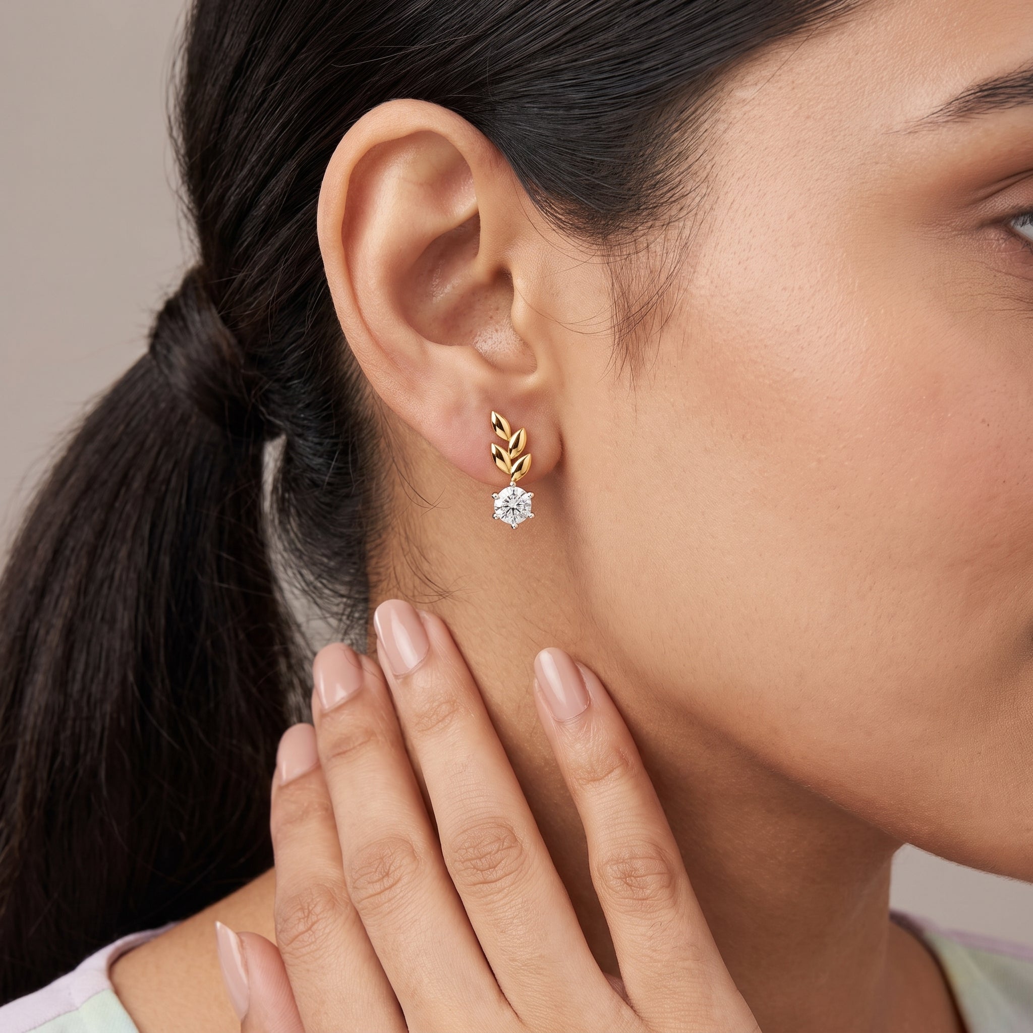 Leafy Lab Grown Diamond Solitaire Studs