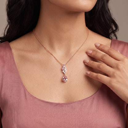 Pink Sapphire Lab Diamond Drop Pendant