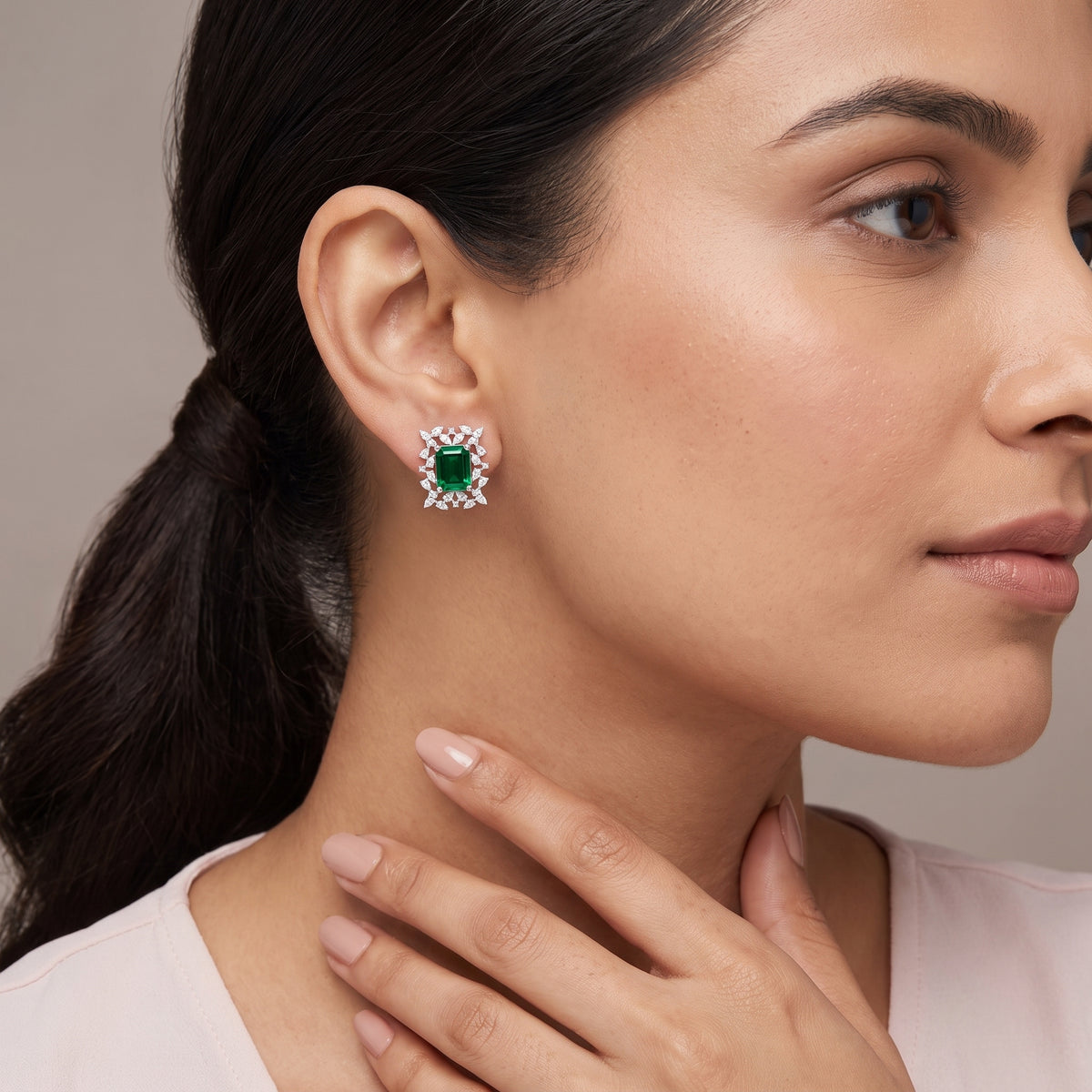Vintage Emerald Lab Grown Diamond Studs