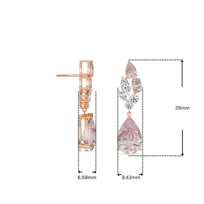 Pink Sapphire Lab Diamond Drop Earrings