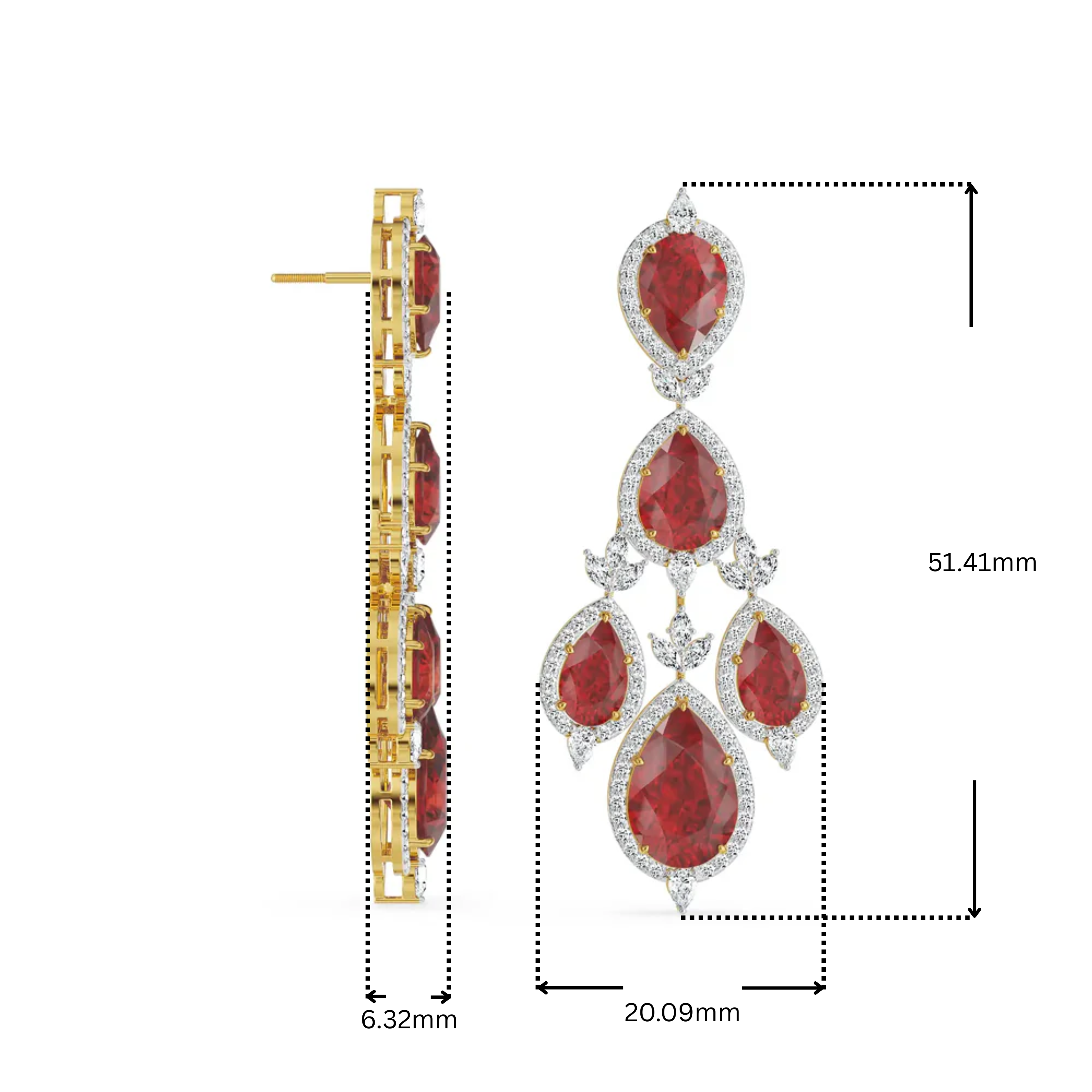 Ruby Pear Lab Diamond Dangle Earrings