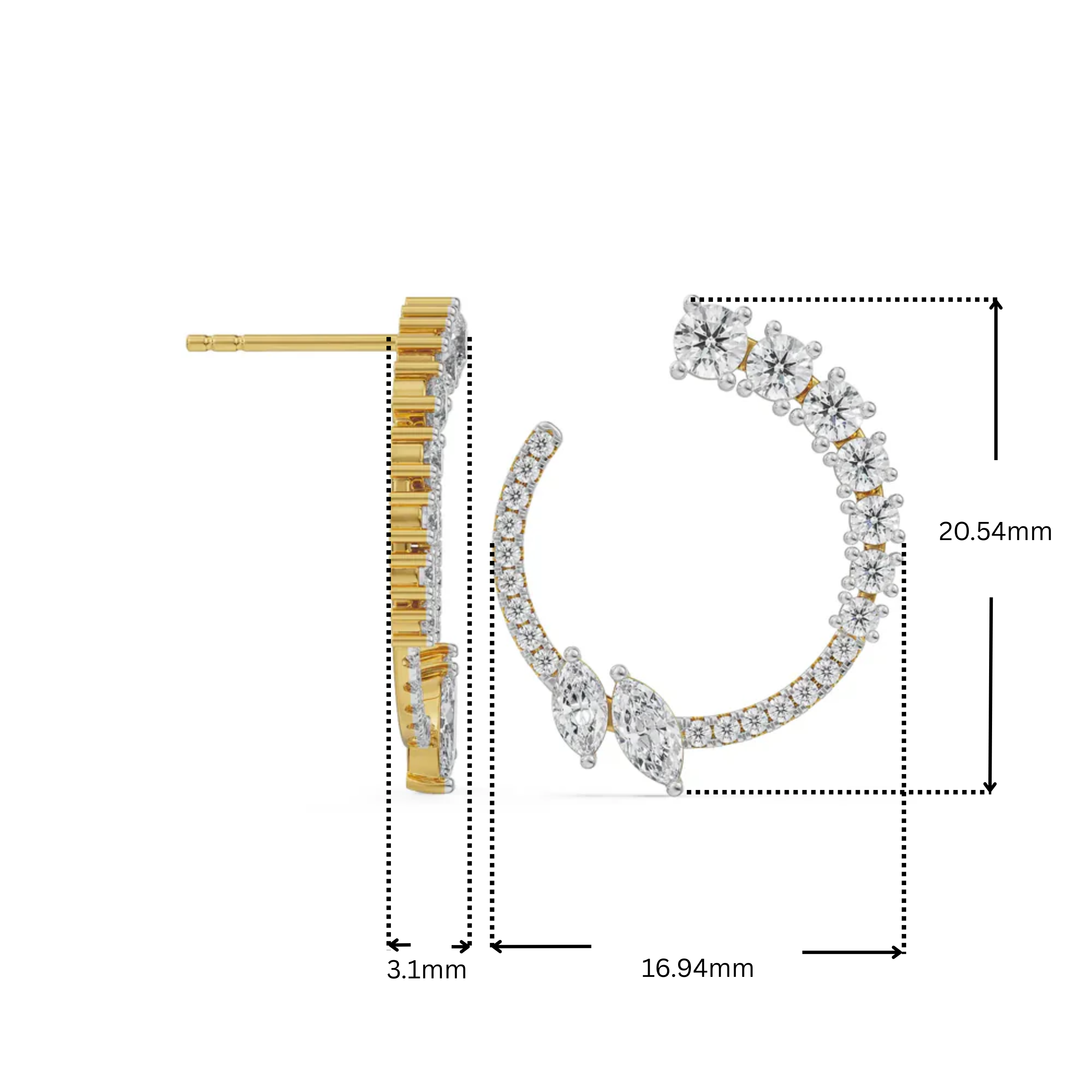 Marquise and Round Lab Grown Diamond Earrings