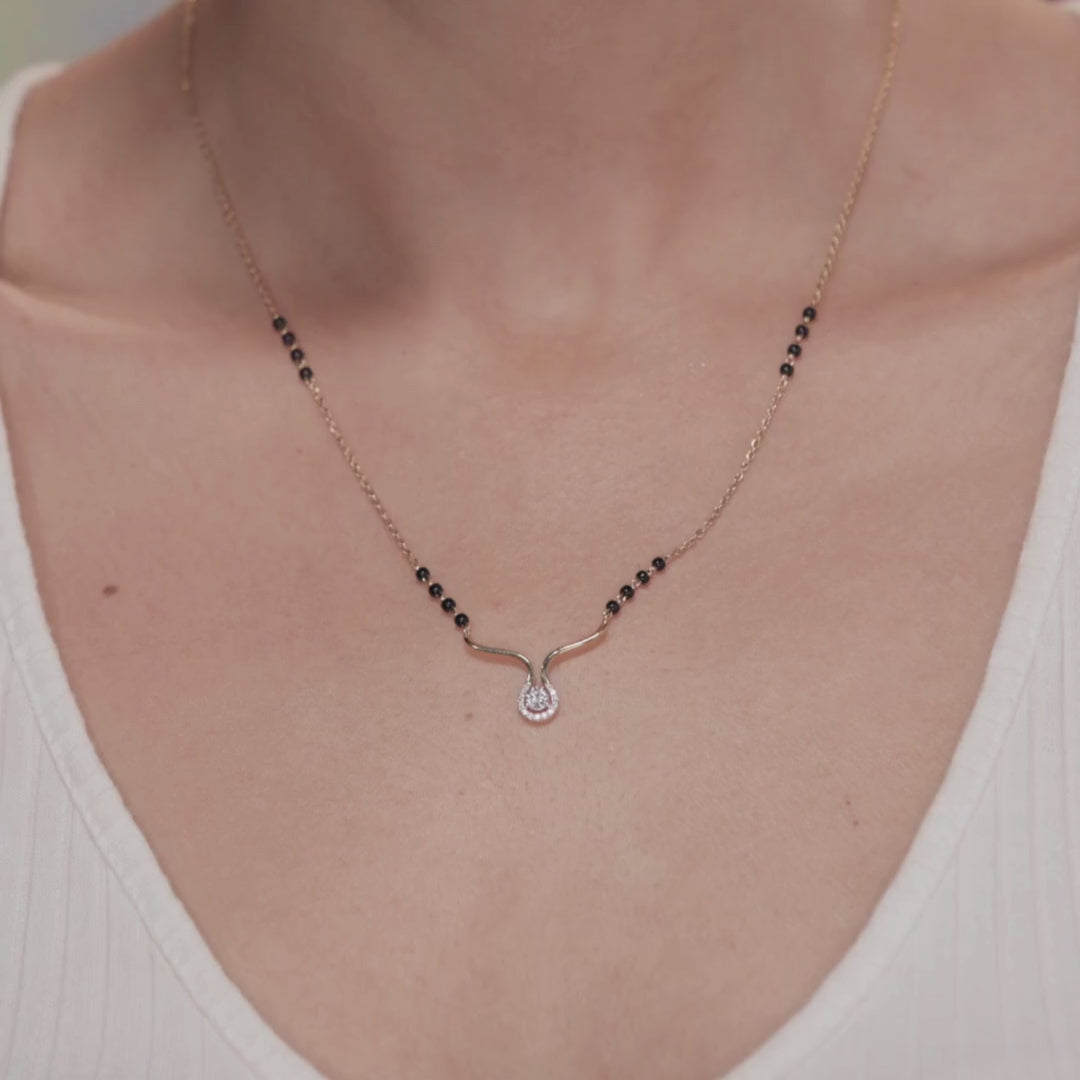 Keerat Diamond Mangalsutra - focused view on model