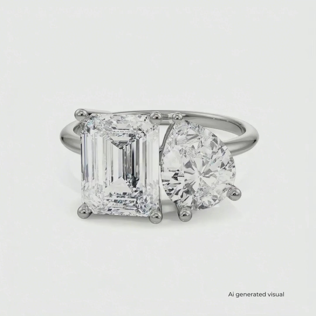 Emerald and Pear Lab Grown Diamond Ring