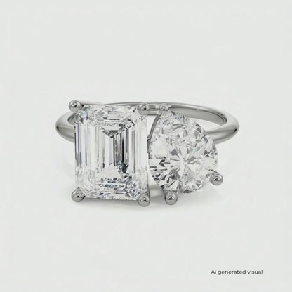 Emerald and Pear Lab Grown Diamond Ring