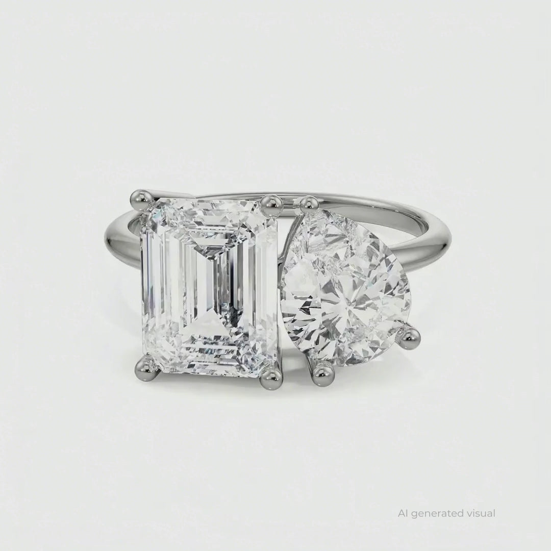 Emerald and Pear Lab Grown Diamond Ring