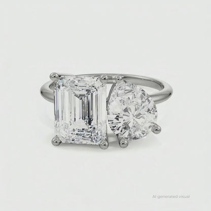 Emerald and Pear Lab Grown Diamond Ring