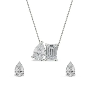 Pear Emerald Diamond Pendant Set