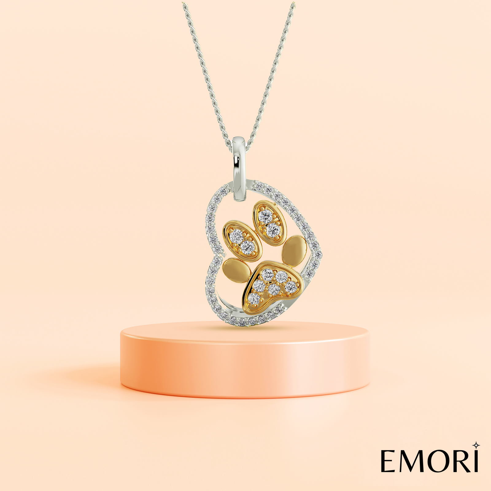 15 ct. t.w. Diamond Paw Print and Heart Pendant Necklace in 18kt Gold Over  Sterling | Ross-Simons
