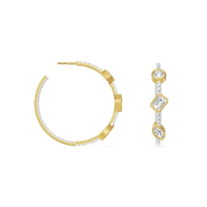 Trio Stone Diamond Hoops front view