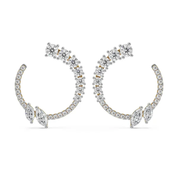 Marquise and Round Diamond Earrings Front View