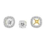 1 CT Cushion Halo Detachable Studs Front View