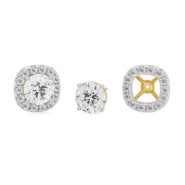 1 CT Cushion Halo Detachable Studs Front View