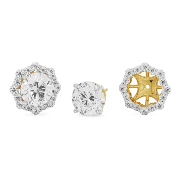 1 CT Floral Halo Detachable Diamond Studs Front View